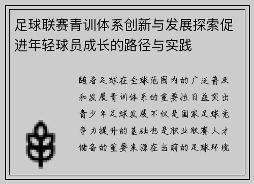足球联赛青训体系创新与发展探索促进年轻球员成长的路径与实践