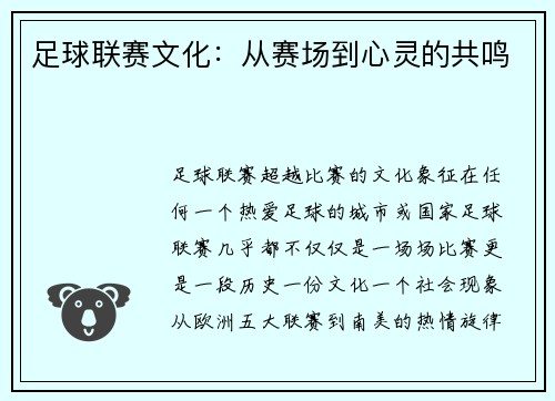足球联赛文化：从赛场到心灵的共鸣