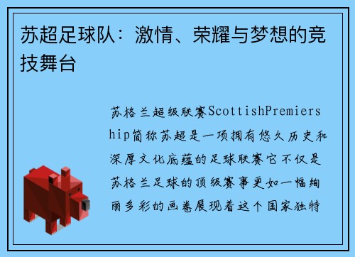 苏超足球队：激情、荣耀与梦想的竞技舞台