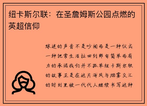 纽卡斯尔联：在圣詹姆斯公园点燃的英超信仰